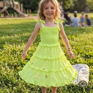 Derek Heart Neon Lime Ruffle Tiered Sundress with Tie Straps